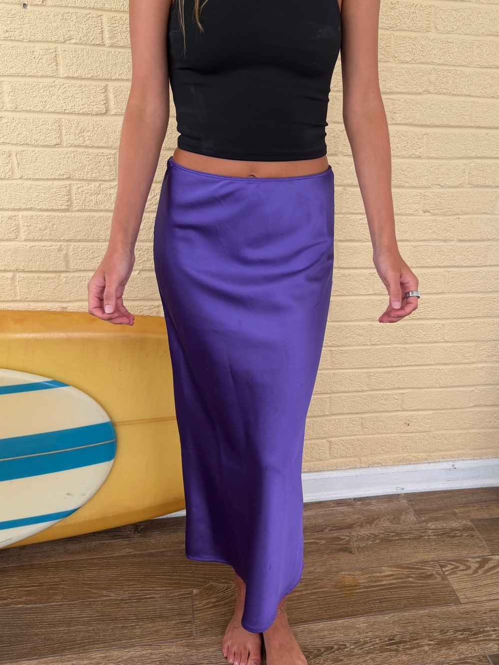 Topshop Satin Bias Midi Skirt in Purple, Size Small